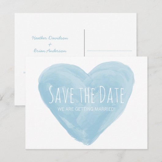 Blue Waterverf Heart Save the Date Briefkaart (Voorkant / Achterkant)