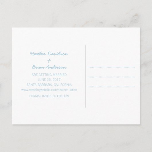 Blue Waterverf Heart Save the Date Briefkaart (Achterkant)