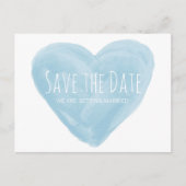 Blue Waterverf Heart Save the Date Briefkaart (Voorkant)