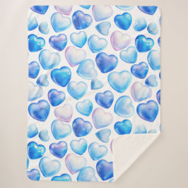 "Blue Waterverf Heart Sherpa Blanket" Deken