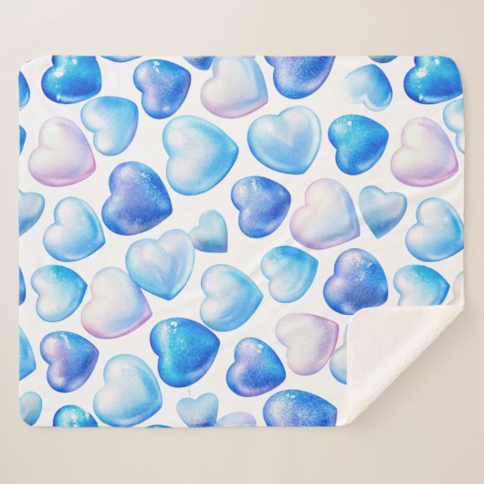Blue Waterverf Heart Sherpa Blanket (Medium) Sherpa Deken (Voorkant (horizontaal))