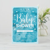 Blue Waterverf Hearts Baby shower Invitation Kaart (Staand voorkant)