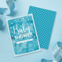 Blue Waterverf Hearts Baby shower Invitation