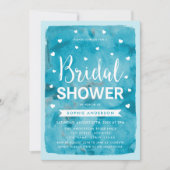 Blue Waterverf Hearts Bridal Shower Invitation Kaart (Voorkant)
