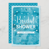 Blue Waterverf Hearts Bridal Shower Invitation Kaart (Voorkant / Achterkant)
