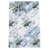 Blue waterverf herfst Custom Naam Kerstcadeau Medium Cadeauzakje (Achterkant)