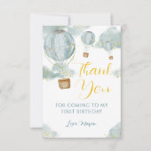 Blue Waterverf Hete Luchtballon Jongen Verjaardag Bedankkaart (Voorkant)