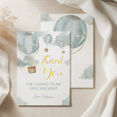 Blue Waterverf Hete Luchtballon Jongen Verjaardag Bedankkaart