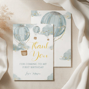 Blue Waterverf Hete Luchtballon Jongen Verjaardag Bedankkaart