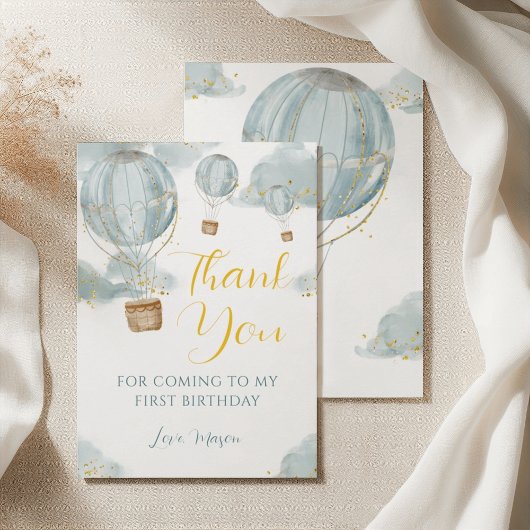 Blue Waterverf Hete Luchtballon Jongen Verjaardag Bedankkaart