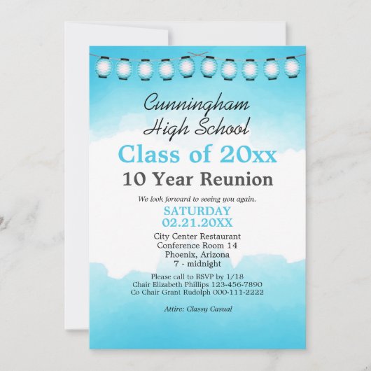 Blue Waterverf High School Class Reunion Sjabloon Kaart (Voorkant)