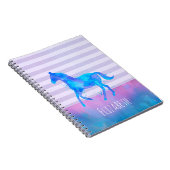 Blue Waterverf Horse Silhouette op Stripes Notitieboek (Rechterzijde)