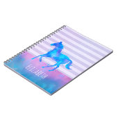 Blue Waterverf Horse Silhouette op Stripes Notitieboek (Linkerzijde)