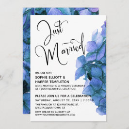 Blue Waterverf Hortensia Just Married Receptie Kaart