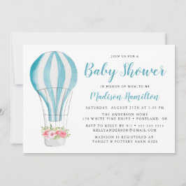 Blue Waterverf Hot Air Ballon Baby shower Kaart