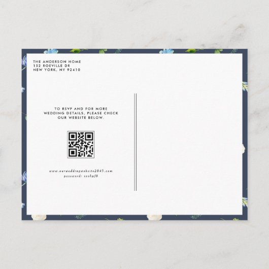 Blue Waterverf Hydrangea QR Code Wedding Uitnodiging Briefkaart (Achterkant)