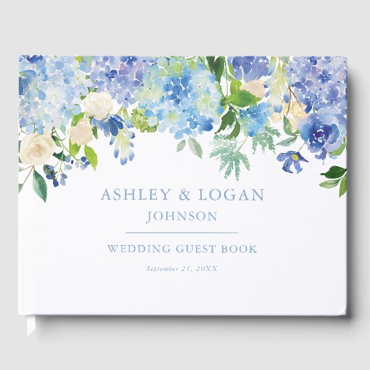 Blue Waterverf hydrangea Wedding Guest Book Gastenboek (Voorkant)