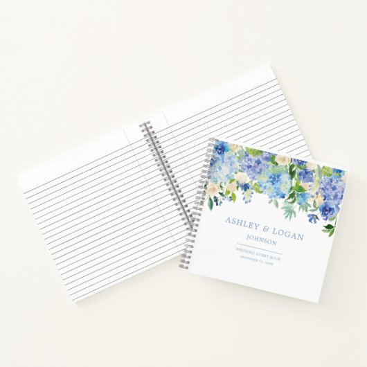 Blue Waterverf hydrangea Wedding Guest Book Notitieboek (Binnen)
