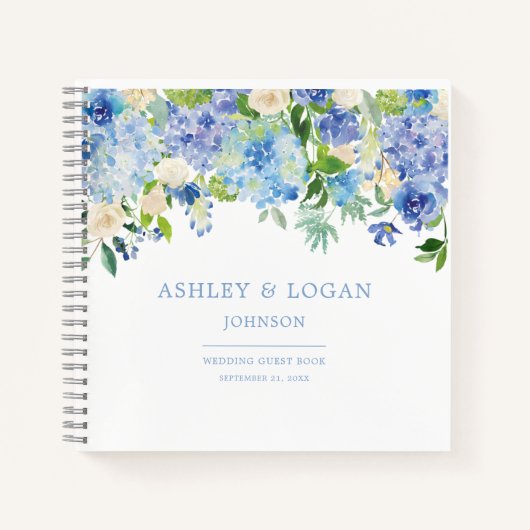 Blue Waterverf hydrangea Wedding Guest Book Notitieboek (Voorkant)