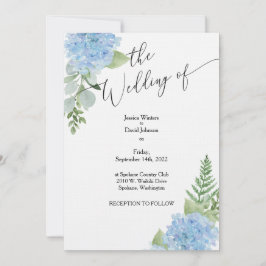 Blue Waterverf Hydrangea Wedding Invitation Kaart