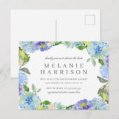 Blue Waterverf Hydrangea Wreated Vrijgezellenfeest Uitnodiging Briefkaart (Voorkant / Achterkant)