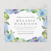 Blue Waterverf Hydrangea Wreated Vrijgezellenfeest Uitnodiging Briefkaart (Voorkant)