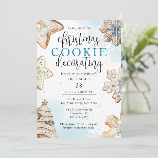 Blue Waterverf Icing Cookie Decorating Party Kaart (Staand voorkant)