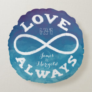 Blue Waterverf Infinity Love Wedding Date, Names Rond Kussen