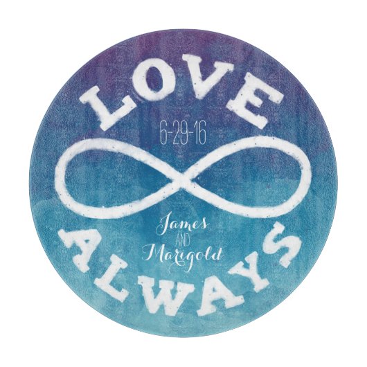 Blue Waterverf Infinity Love Wedding Date, Names Snijplank (Voorkant)