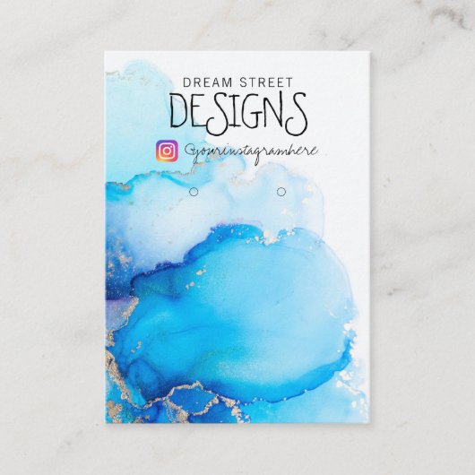 Blue Waterverf Instagram Earring Display Kaart Visitekaartje (Voorkant)