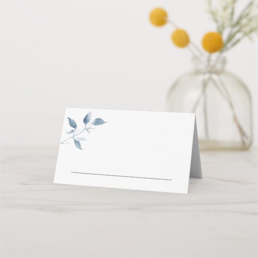 Blue Waterverf Leaf Folded Place Card Plaatskaartje (Achterkant)