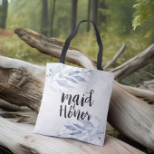 Blue Waterverf Leaves Chic Wedding Maid of Honor Tote Bag