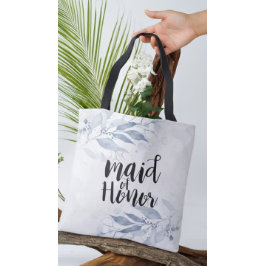 Blue Waterverf Leaves Chic Wedding Maid of Honor Tote Bag