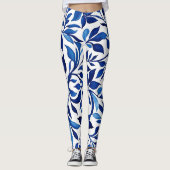 Blue Waterverf Leaves Yogabroek Leggings Vrouwen (Voorkant)