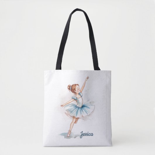 Blue Waterverf Little Ballerina Dancer Tote Bag (Voorkant)