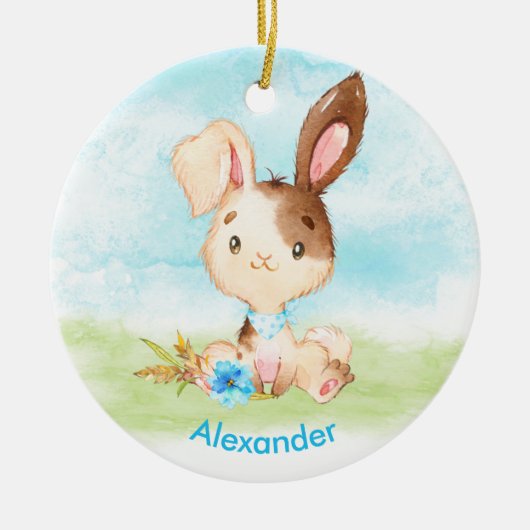 Blue Waterverf Little Bunny Keramisch Ornament (Voorkant)