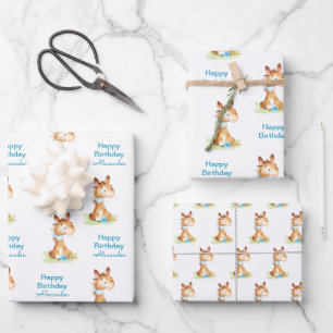 Blue Waterverf Little Horse Inpakpapier Vel