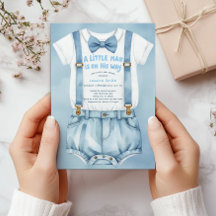 Blue Waterverf Little Man Baby shower Uitnodiging