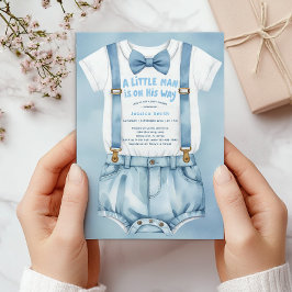 Blue Waterverf Little Man Baby shower Uitnodiging