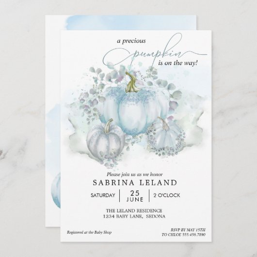 Blue Waterverf Little Pumpkin Boy Baby shower Kaart (Voorkant / Achterkant)