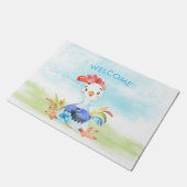 Blue Waterverf Little Rooster Deurmat (Schuin)