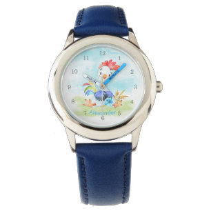 Blue Waterverf Little Rooster Horloge