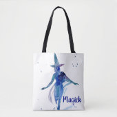 Blue Waterverf Magick Witch Canvas tas (Voorkant)