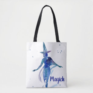 Blue Waterverf Magick Witch Canvas tas