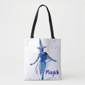 Blue Waterverf Magick Witch Canvas tas