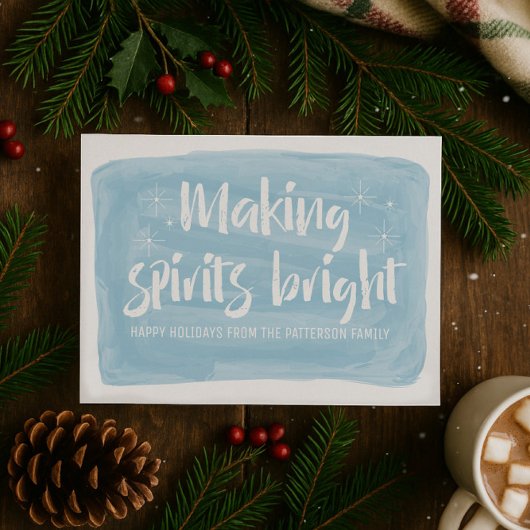 Blue Waterverf Making Spirits Bright Holiday Kaart