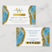 Blue Waterverf Marble Gold Foil Appointment Card Visitekaartje (Voorkant / Achterkant)
