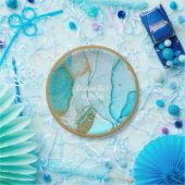 Blue Waterverf Marble Gold Glitter - speciaal aang Papieren Bordje (Feest)