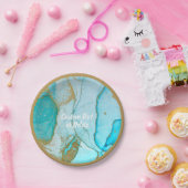 Blue Waterverf Marble Gold Glitter - speciaal aang Papieren Bordje (Feest)