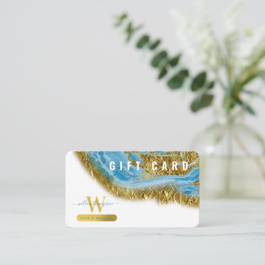 Blue Waterverf Marble Gold Hair Makeup Gift Kaart Visitekaartje (Staand voorkant)